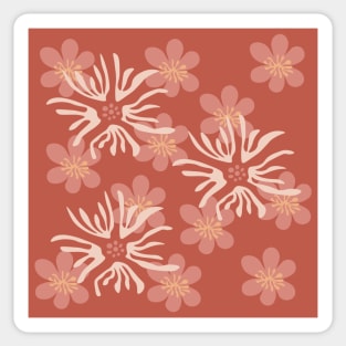 Playful abstract modern pink and yellow florals Sticker